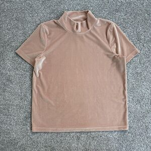 Madewell Shirt Womens XS Beige Velvet Mock Neck Short Sleeve Basic Top Fall